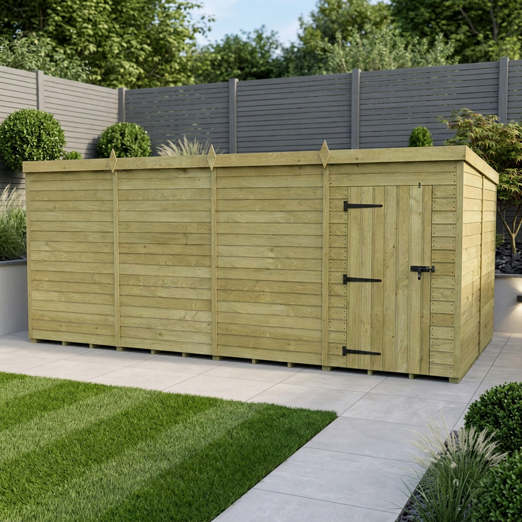 16 x 8 Pent Shed (Single Door, No Windows) - view 2