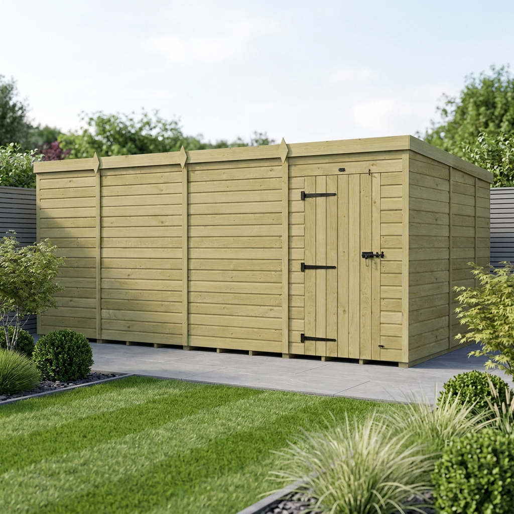 15 x 9 Pent Shed (Single Door, No Windows) - view 2