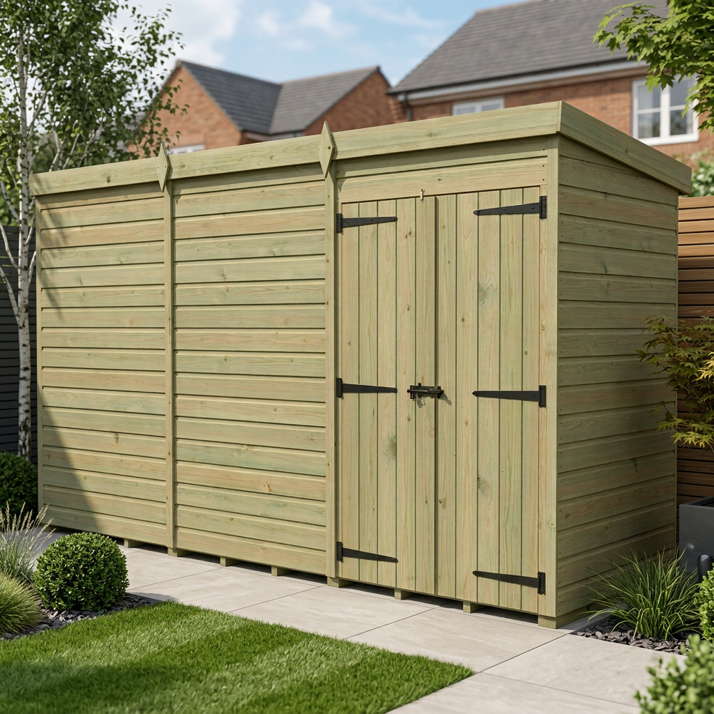 12 x 4 Pent Shed (Double Door, No Windows) - Pent Shed