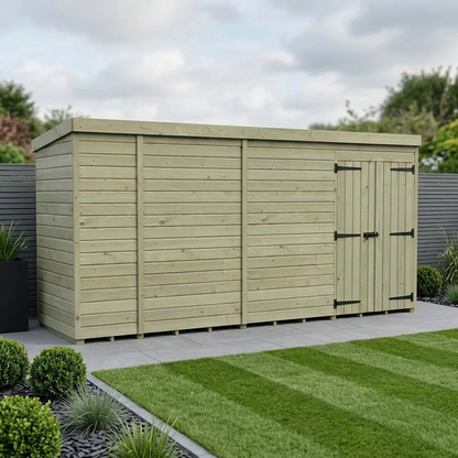 15 x 4 Pent Shed (Double Door, No Windows) - Pent Shed