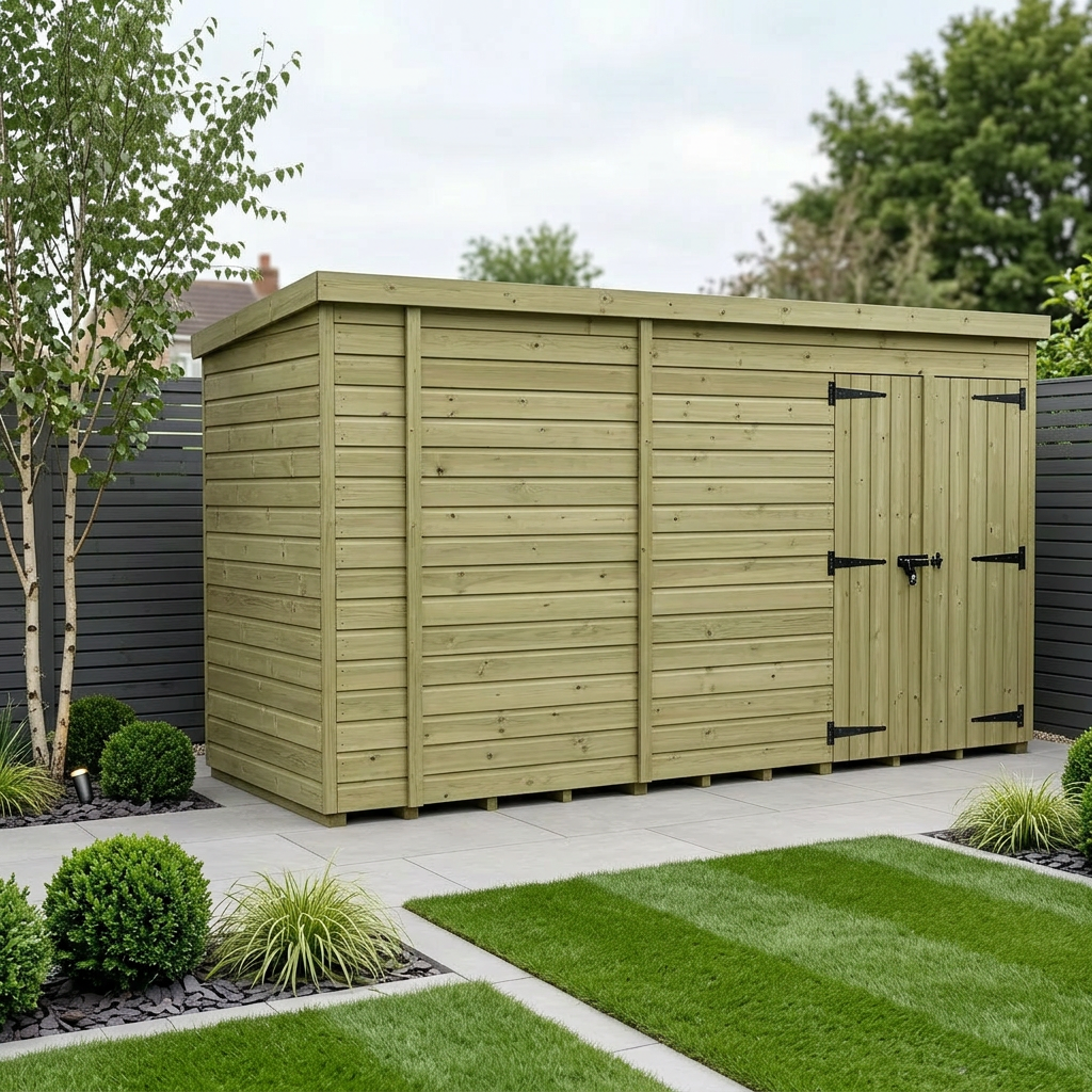 14 x 4 Pent Shed (Double Door, No Windows) - Pent Shed