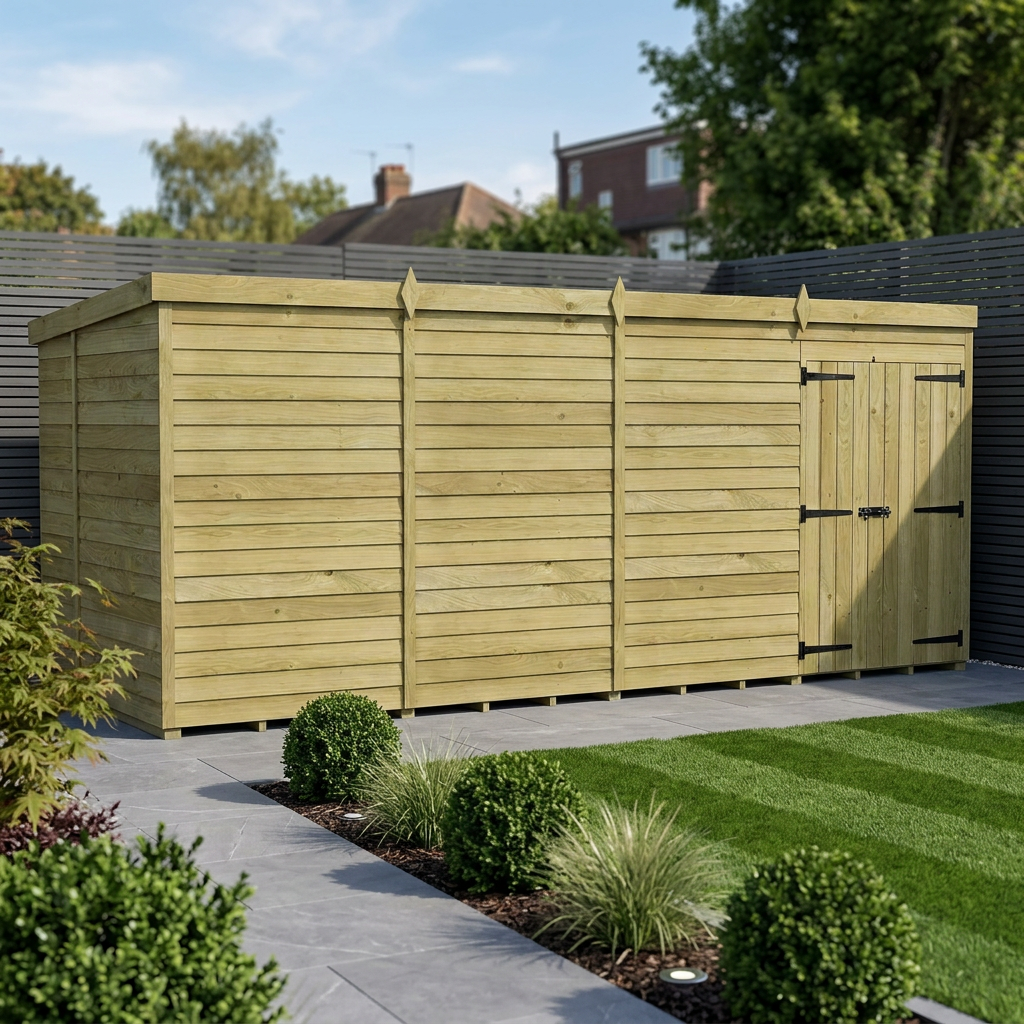 16 x 5 Pent Shed (Double Door, No Windows) - Pent Shed