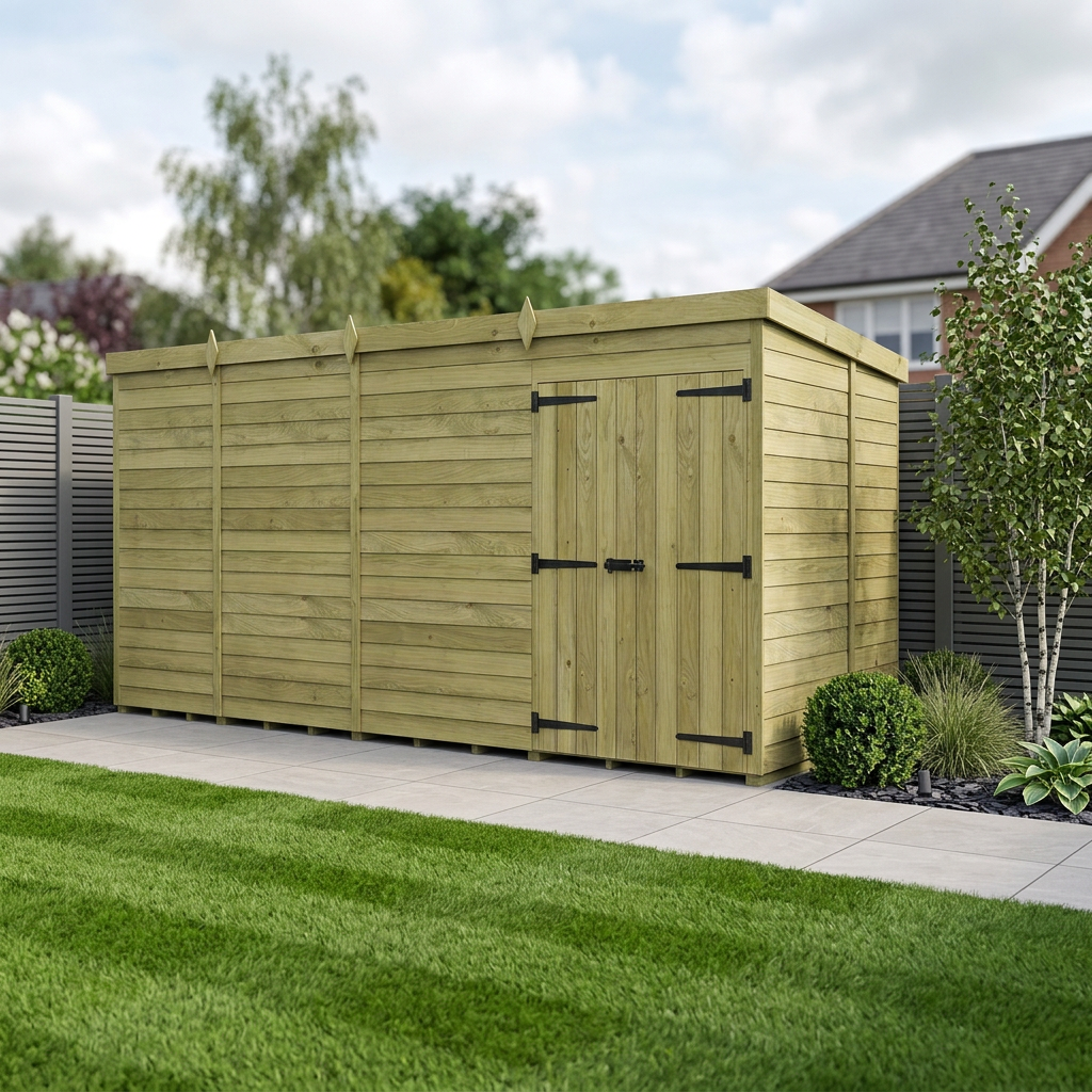 16 x 6 Pent Shed (Double Door, No Windows) - view 2