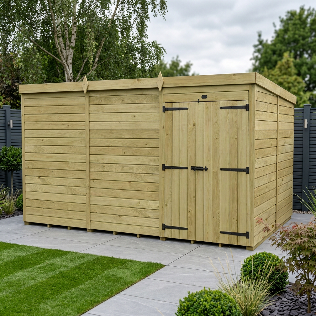 12 x 8 Pent Shed (Double Door, No Windows) - view 2