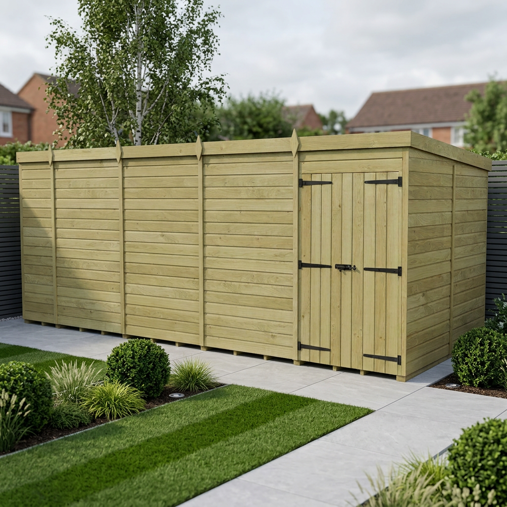 18 x 8 Pent Shed (Double Door, No Windows) - Pent Shed