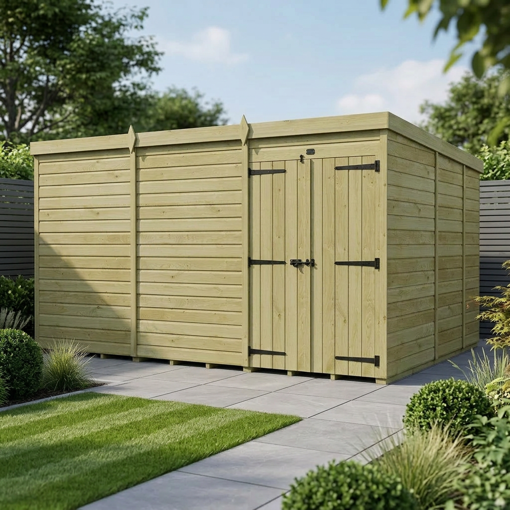 12 x 9 Pent Shed (Double Door, No Windows) - Pent Shed
