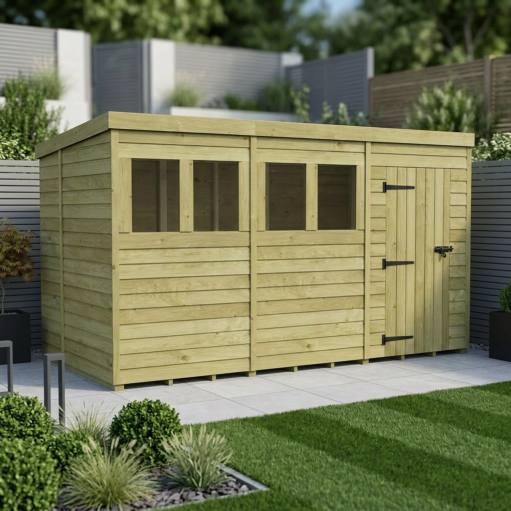 11 x 6 Pent Shed (Single Door, With Windows) - view 3