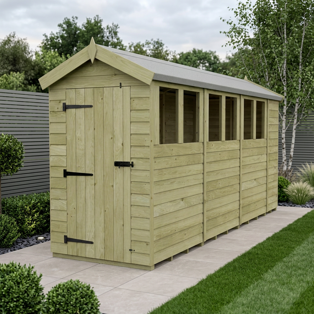 4 x 15 Apex Shed (Single Door, With Windows) - Apex Shed