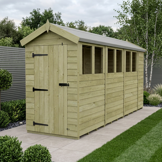 4 x 15 Apex Shed (Single Door, With Windows) - Apex Shed