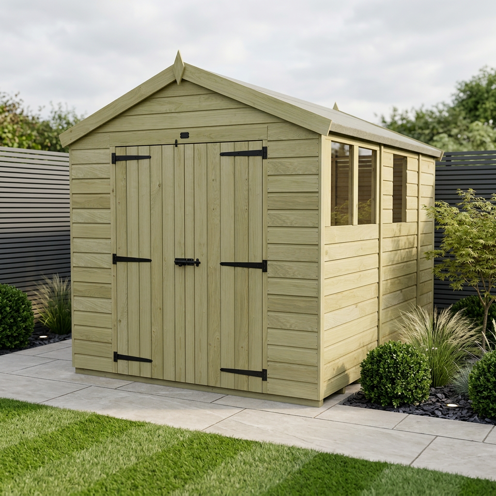 8 x 9 Apex Shed (Double Door, With Windows) - view 2