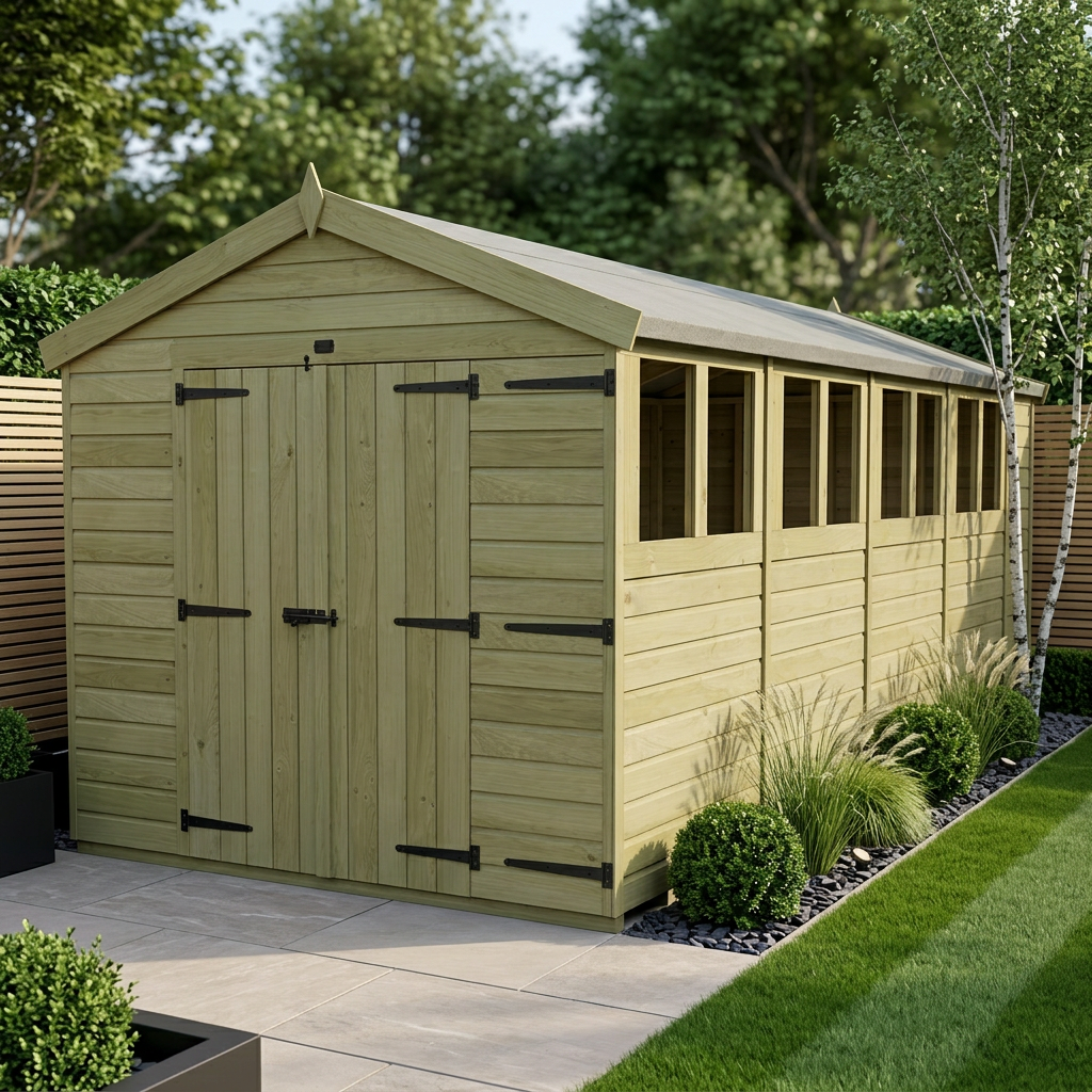 8 x 19 Apex Shed (Double Door, With Windows) - Apex Shed
