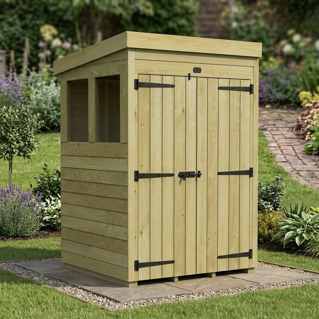 4 x 4 Pent Shed (Double Door, With Windows) - view 5