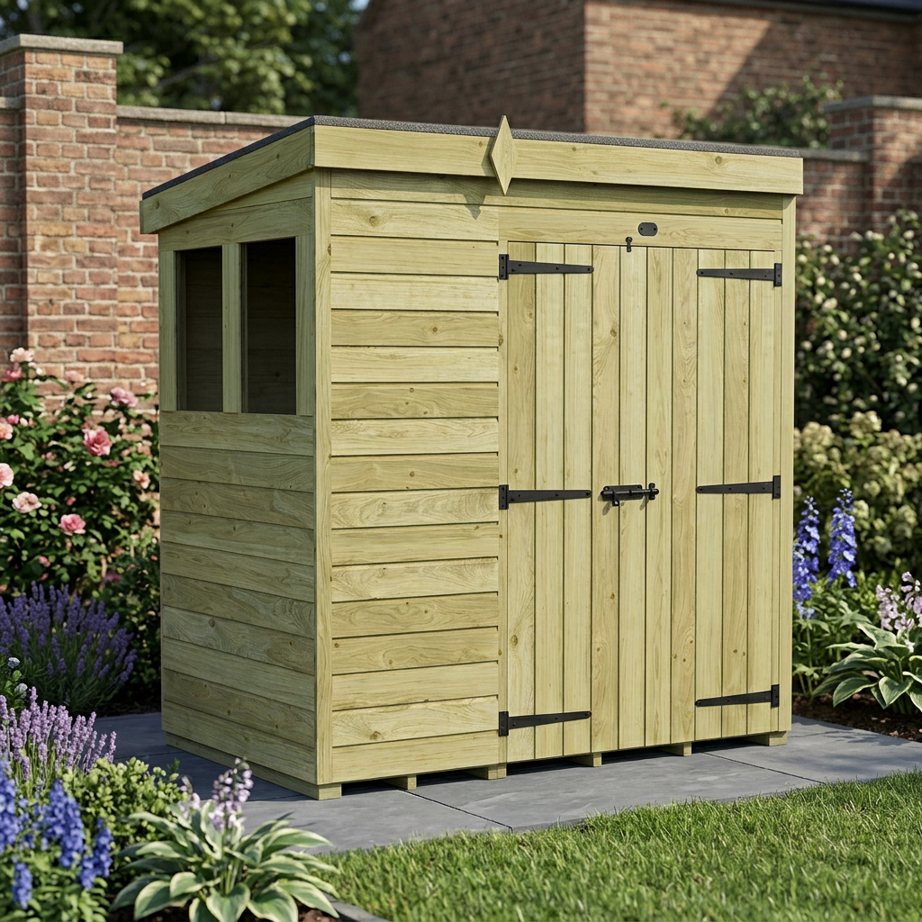 6 x 4 Pent Shed (Double Door, With Windows) - view 4