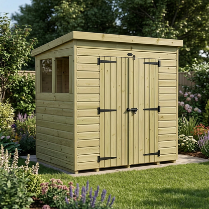 7 x 4 Pent Shed (Double Door, With Windows) - view 6