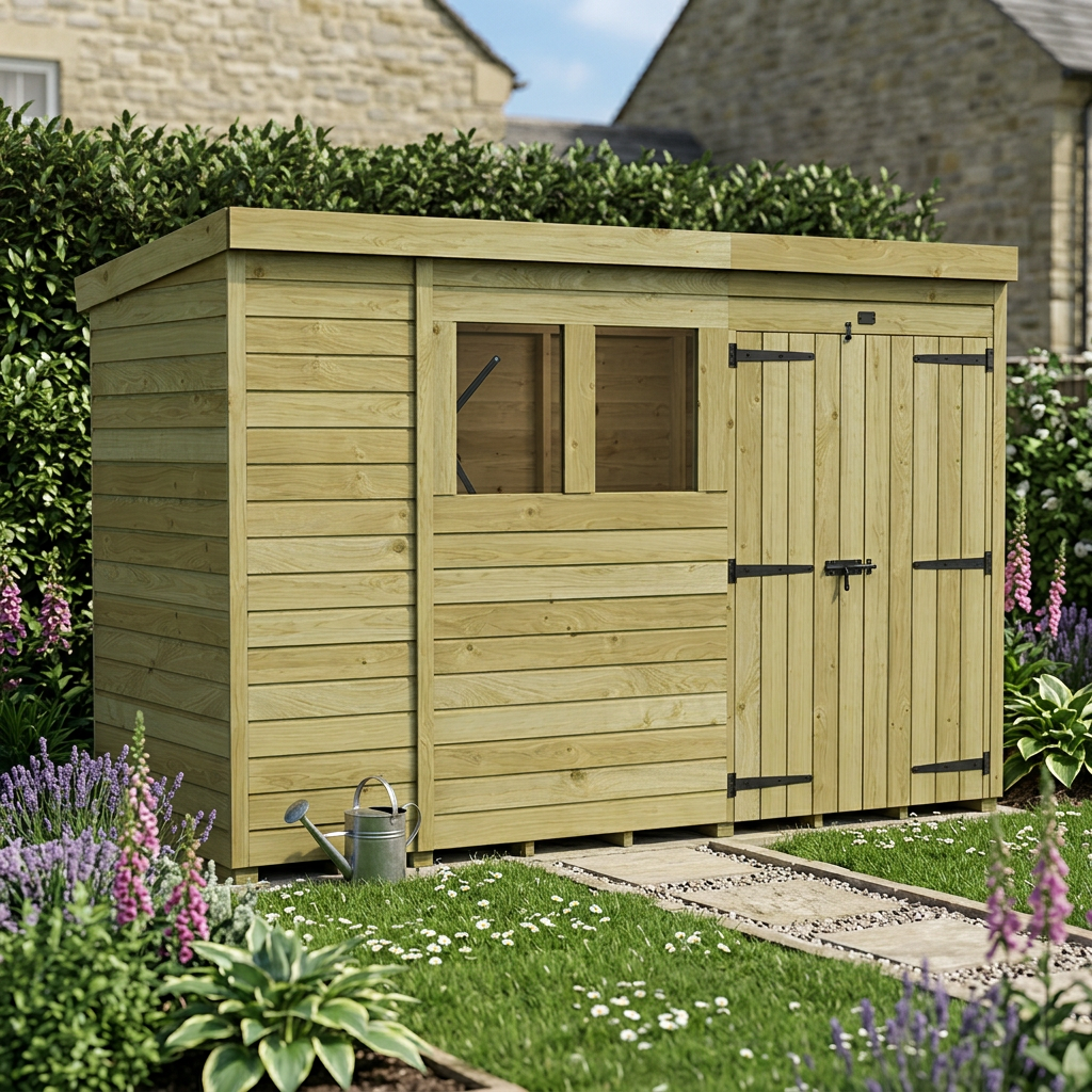 10 x 4 Pent Shed (Double Door, With Windows) - view 5