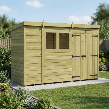 11 x 4 Pent Shed (Double Door, With Windows) - view 4