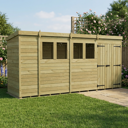 14 x 4 Pent Shed (Double Door, With Windows) - view 5