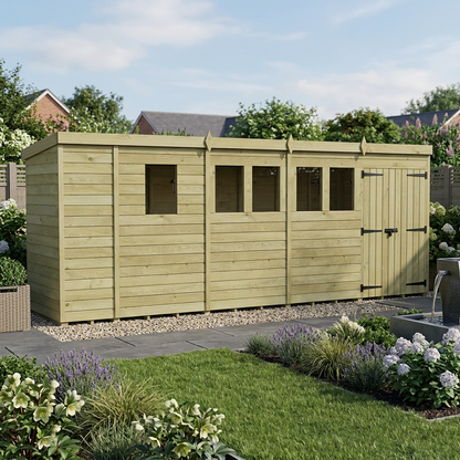 17 x 4 Pent Shed (Double Door, With Windows) - view 5
