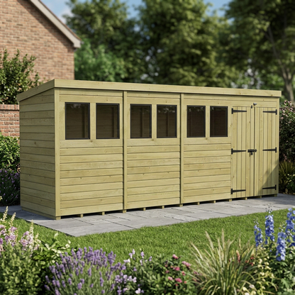 18 x 4 Pent Shed (Double Door, With Windows) - view 6