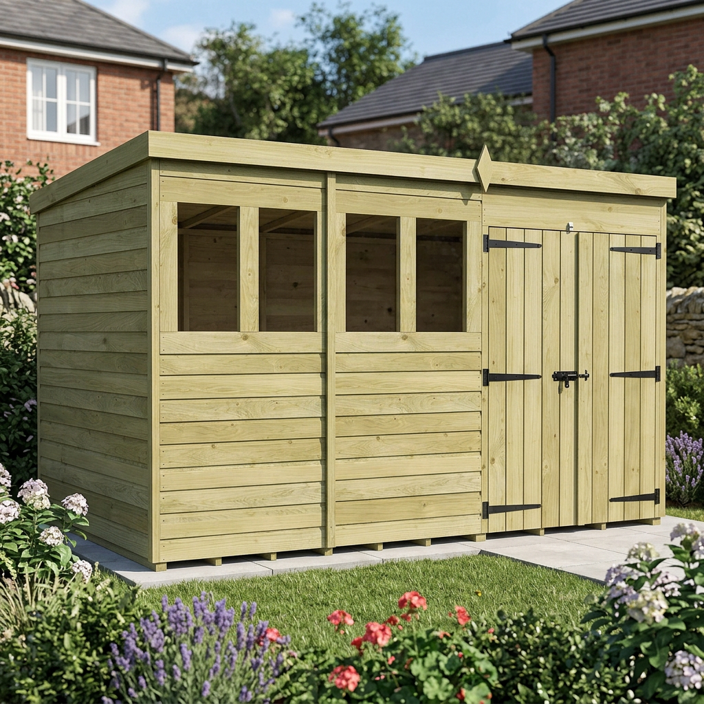 19 x 4 Pent Shed (Double Door, With Windows) - view 5