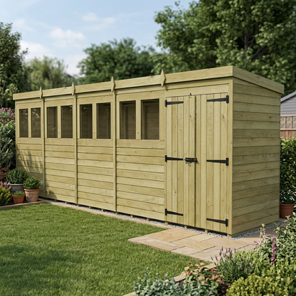 20 x 4 Pent Shed (Double Door, With Windows) - view 4