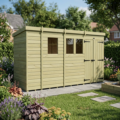 13 x 4 Pent Shed (Double Door, With Windows) - view 5