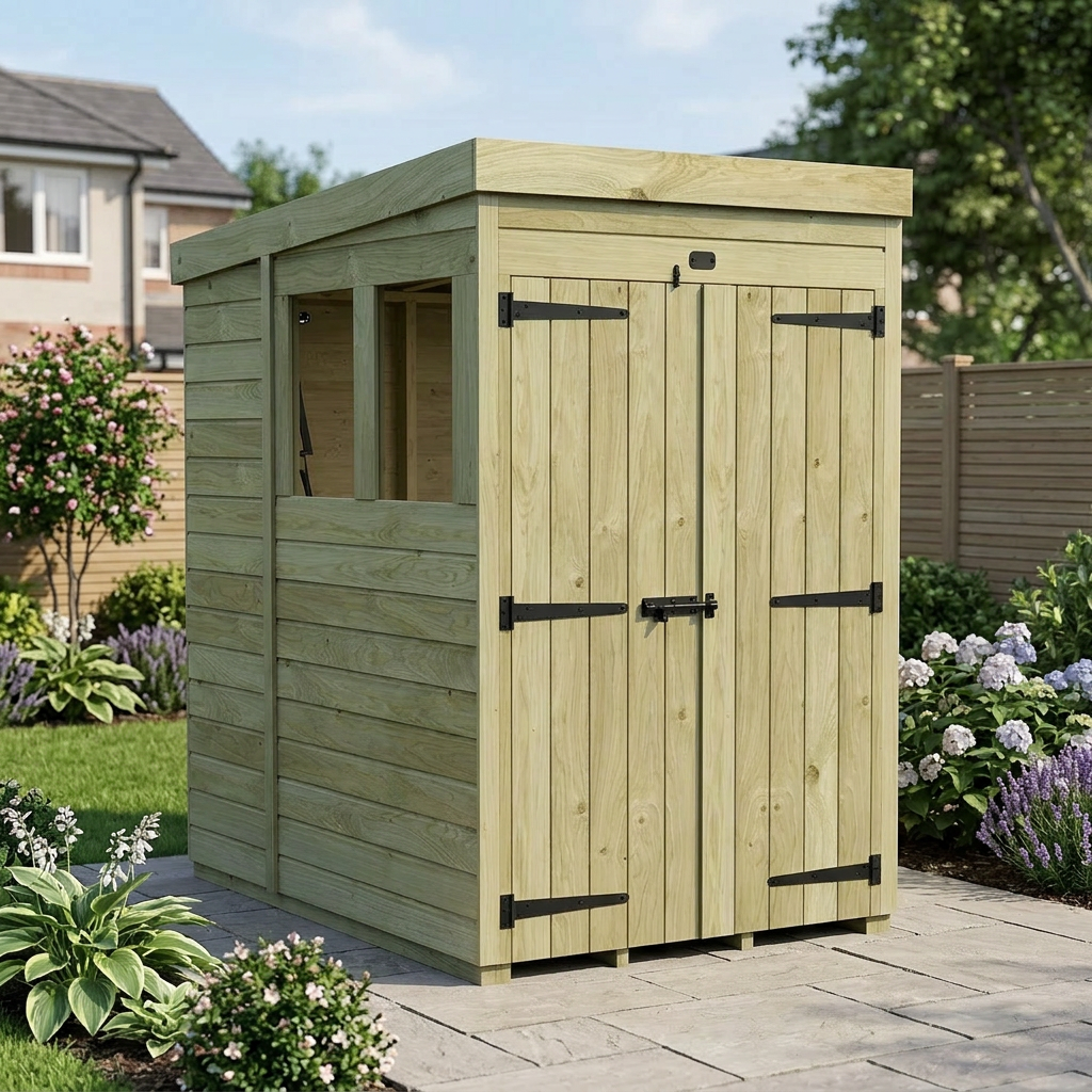 4 x 5 Pent Shed (Double Door, With Windows) - view 4