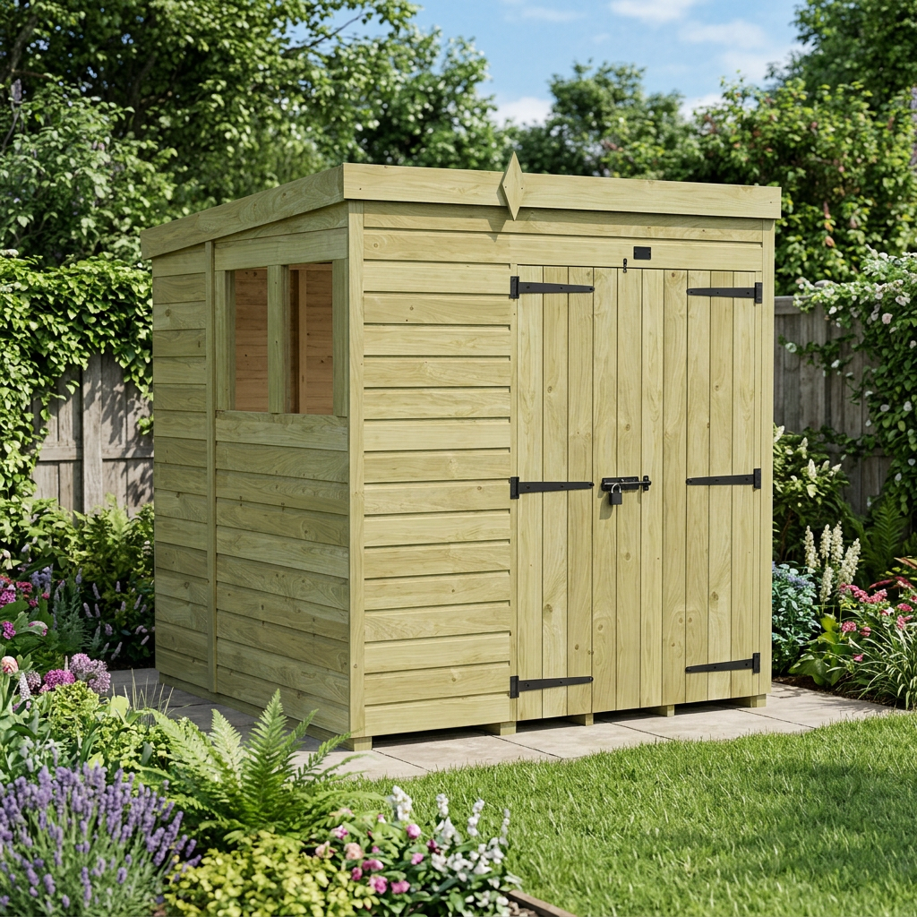 6 x 5 Pent Shed (Double Door, With Windows) - view 6