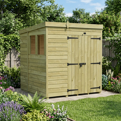 6 x 5 Pent Shed (Double Door, With Windows) - view 6