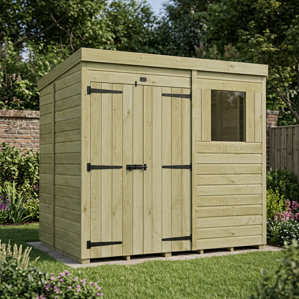 7 x 5 Pent Shed (Double Door, With Windows) - view 5