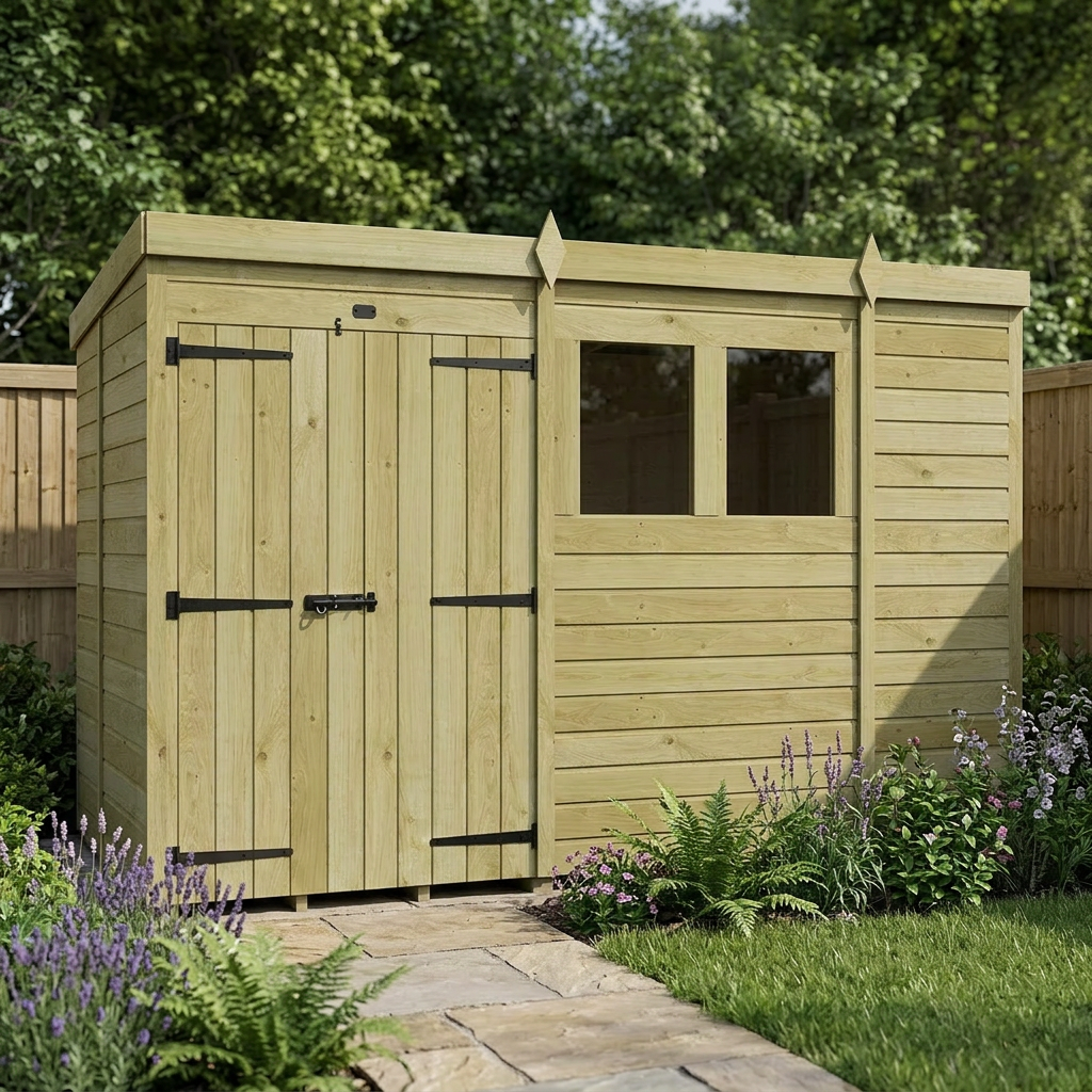 10 x 5 Pent Shed (Double Door, With Windows) - view 5