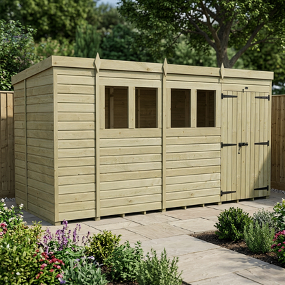 14 x 5 Pent Shed (Double Door, With Windows) - view 5