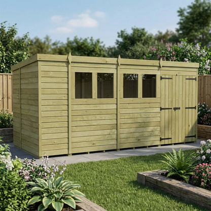 15 x 5 Pent Shed (Double Door, With Windows) - view 6