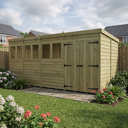 16 x 5 Pent Shed (Double Door, With Windows) - view 5