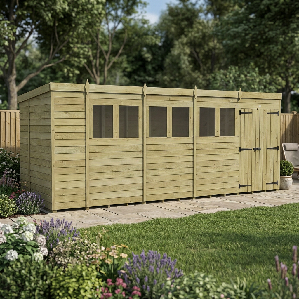 18 x 5 Pent Shed (Double Door, With Windows) - view 4