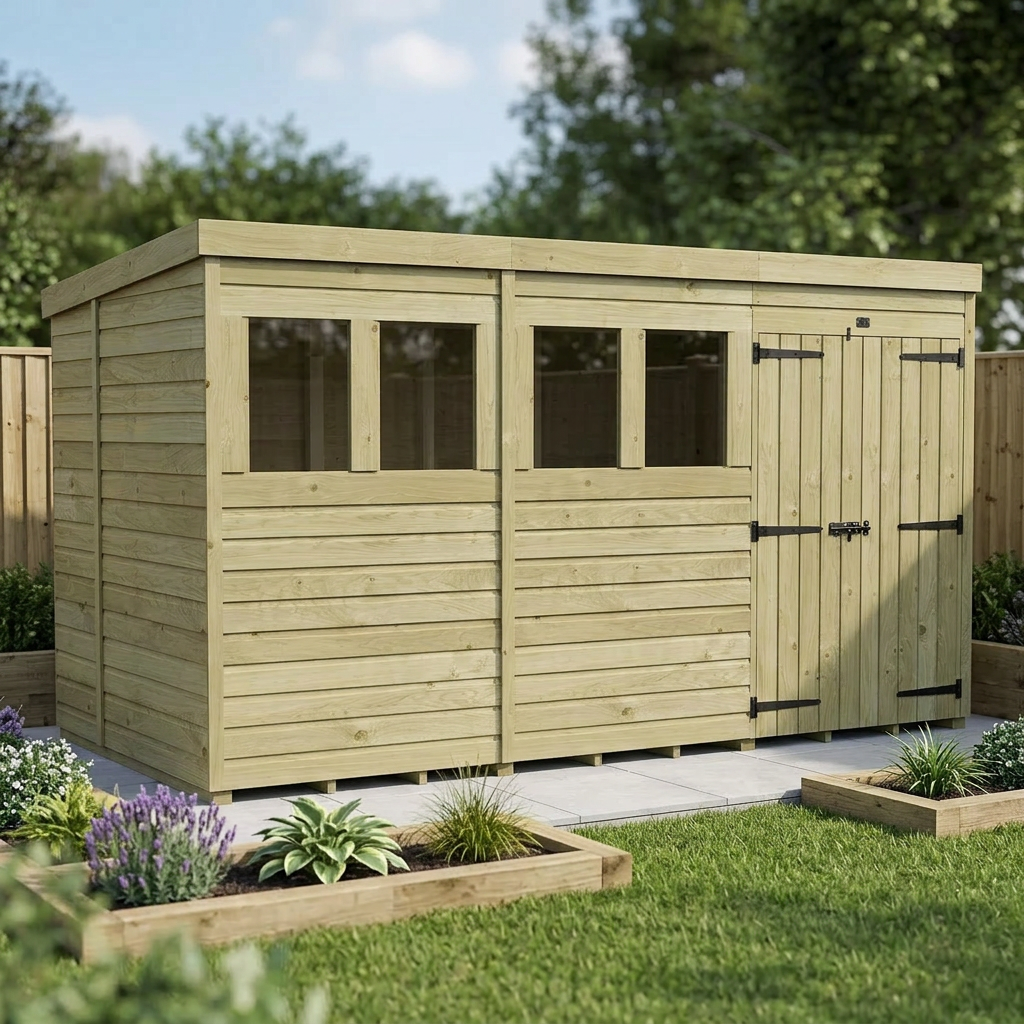 12 x 5 Pent Shed (Double Door, With Windows) - view 6
