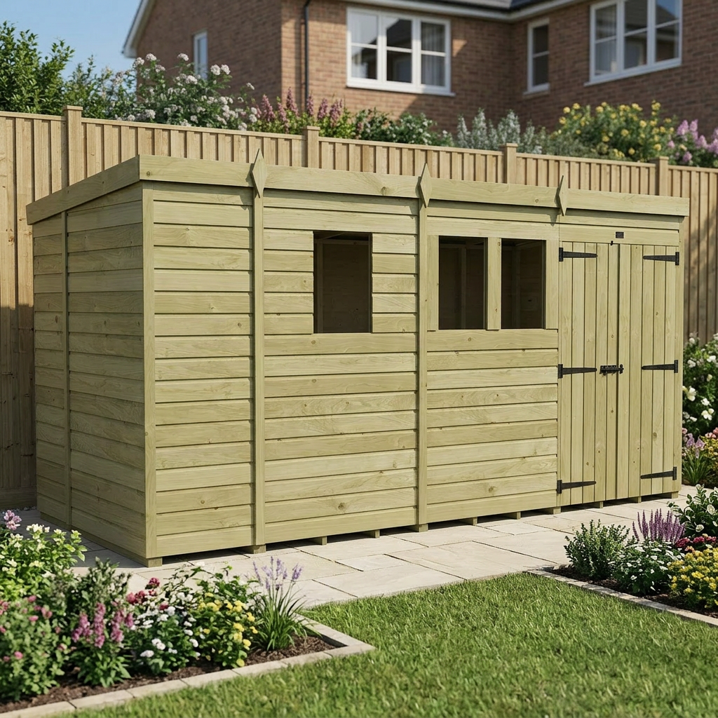 13 x 5 Pent Shed (Double Door, With Windows) - view 6
