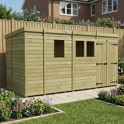 13 x 5 Pent Shed (Double Door, With Windows) - view 6