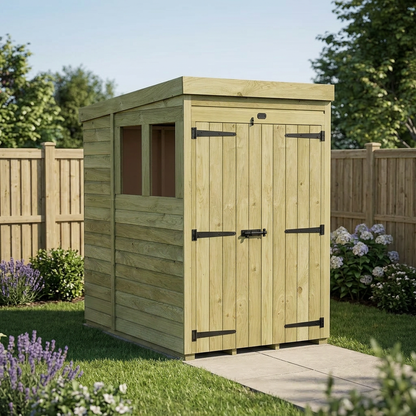 4 x 6 Pent Shed (Double Door, With Windows) - view 5