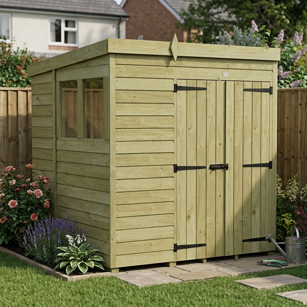 6 x 6 Pent Shed (Double Door, With Windows) - view 5