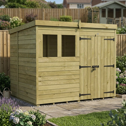 8 x 6 Pent Shed (Double Door, With Windows) - view 5