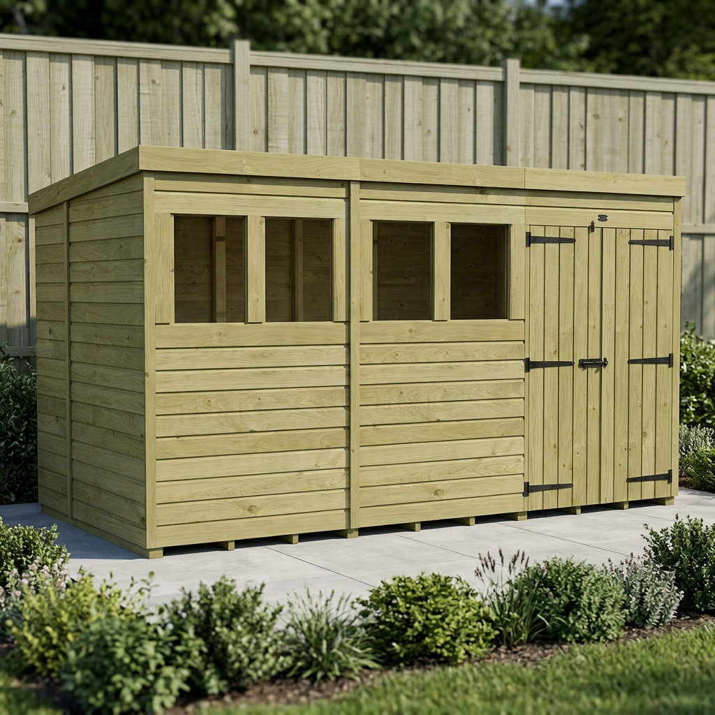 12 x 6 Pent Shed (Double Door, With Windows) - view 4