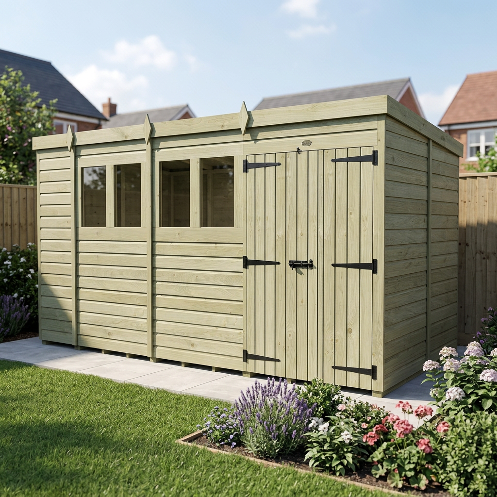 13 x 6 Pent Shed (Double Door, With Windows) - Pent Shed