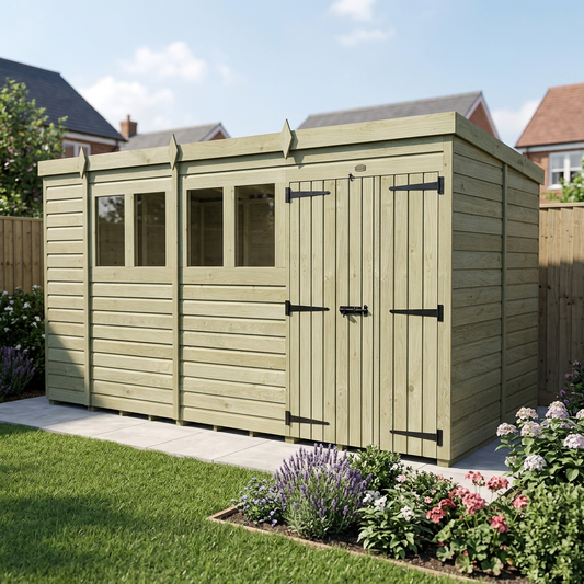 13 x 6 Pent Shed (Double Door, With Windows) - Pent Shed