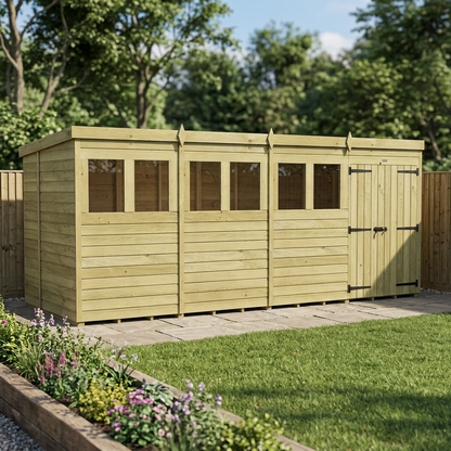 16 x 6 Pent Shed (Double Door, With Windows) - view 5