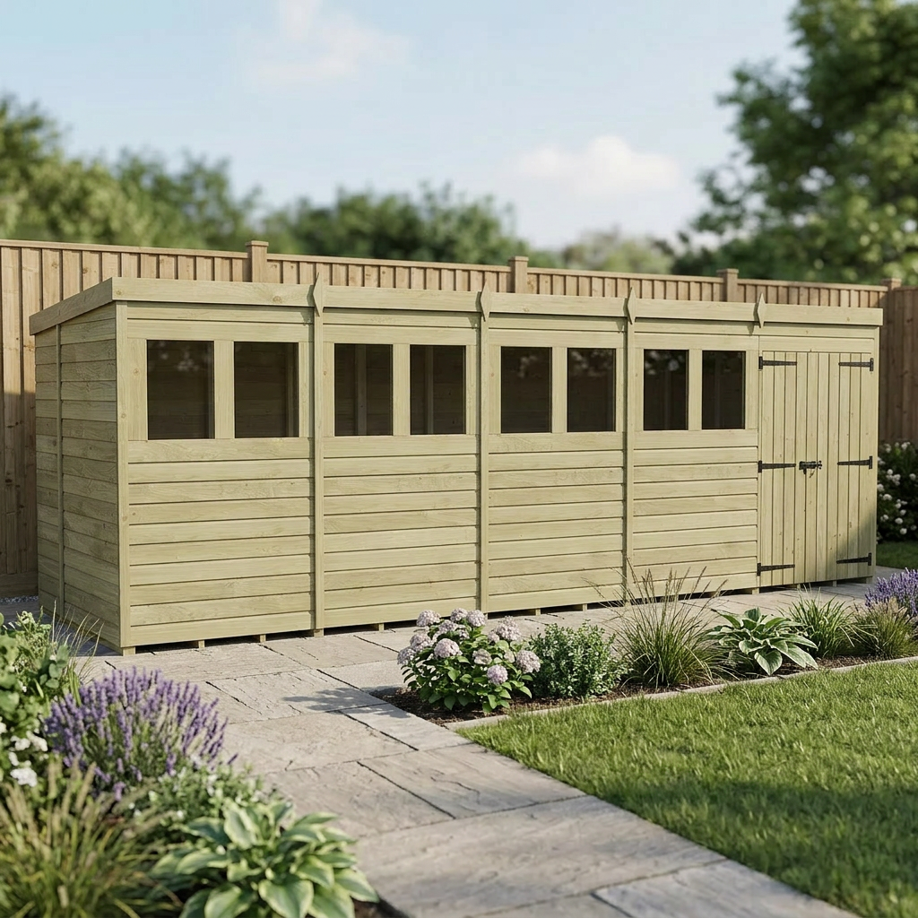 20 x 6 Pent Shed (Double Door, With Windows) - view 4