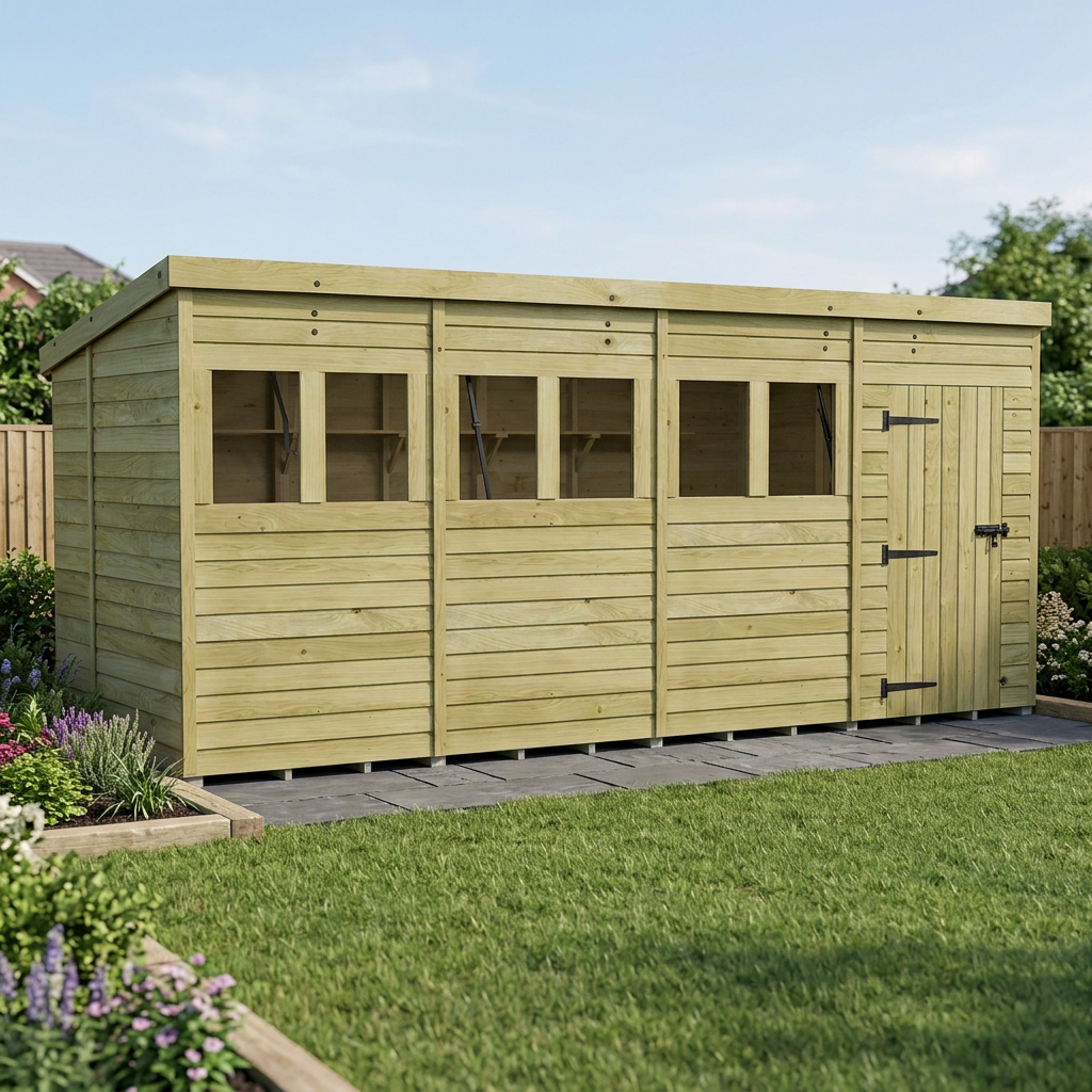16 x 6 Pent Shed (Single Door, With Windows) - view 6