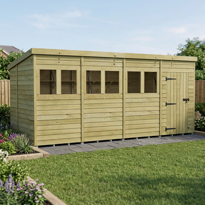 16 x 6 Pent Shed (Single Door, With Windows) - view 6