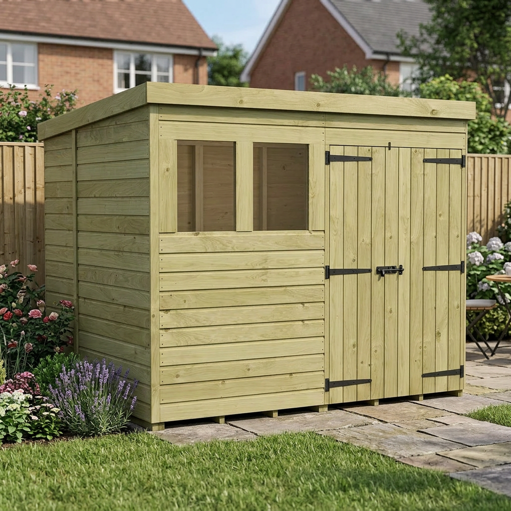 7 x 6 Pent Shed (Double Door, With Windows) - view 5