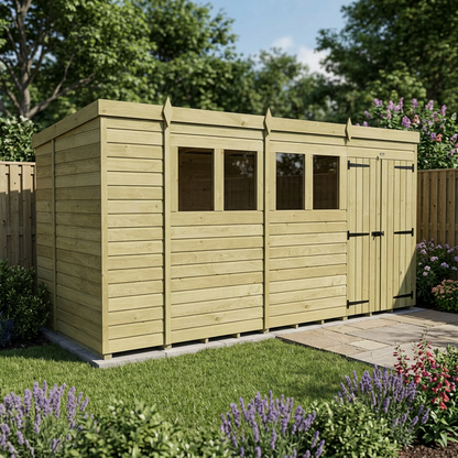 14 x 6 Pent Shed (Double Door, With Windows) - view 4
